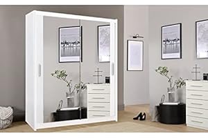 IE INTERIOR EMPORIUM Modern Milan Double Mirror Sliding Door Wardrobe in 6 Sizes& 4 colors (120cm, White)