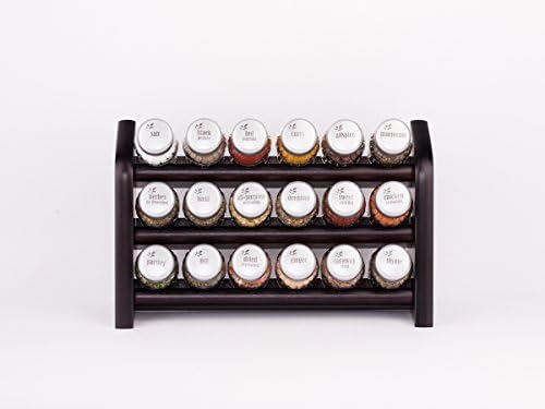 18 Jar Wooden Kitchen Spice Rack filled with Herbs and Spices + 2 Glass Jars Absolutely FREE! - Made In Poland โ 18N- venge, satin caps