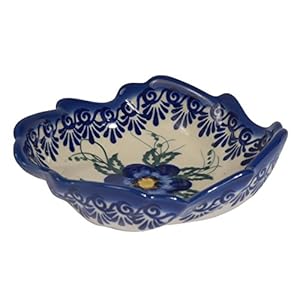 Traditional Polish Pottery, Decorative Snack & Dip Bowls, Handcrafted Ceramic Shell Bowl (200ml), Boleslawiec Style Pattern, M.501.PANSY
