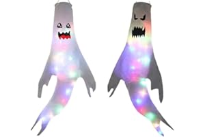 Drapeau Fantôme d'halloween, 2pcs Chaussettes à air fantôme d'halloween Décoration à Suspendre Lumière LED Drapeau Phosphorescent pour la Maison, la Cour Décoration extérieure Fournitures de fête