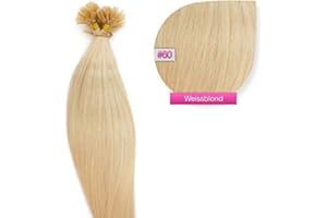 ‎GLAMXTENSIONS Weißblonde Bonding Extensions aus 100% Remy Echthaar - 25x 1g 45cm Glatte Strähnen - Lange Haare mit Keratin Bondings U-Tip als Haarverlängerung und Haarverdichtung in der Farbe #60 Weißblond