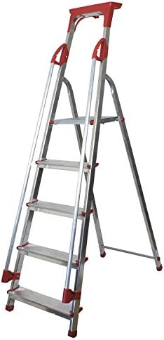 5 Tread Aluminium Platform Step ladder With Handrail &amp; Tool Tray