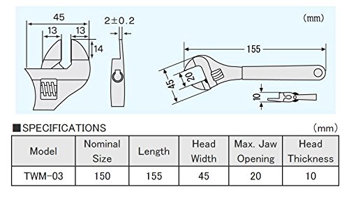 verstellbare Schraubenschlüssel mit dünnen, superschlank 2mm Backen! (siehe Video in der Anzeige). Engineer twm-03, smart adjustable spanner with slim jaws - 5