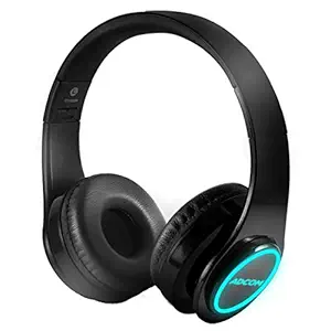 Adcom Luminosa - Wireless Bluetooth Over-Ear Stereo Headphone with RGB LED Lights, 15 Hours Battery Life, Passive Noise Cancellation, Built in Mic, and Equalizer Function (Black)