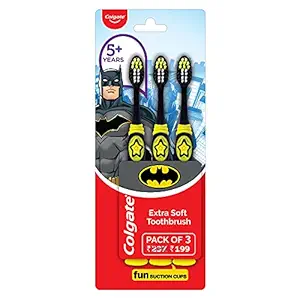 Colgate Kids Batman Toothbrush, Extra Soft with Tongue Cleaner (Pack of 3)