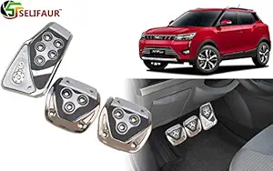 Selifaur - 3 Pcs Silver Non-Slip Manual Car Pedals kit Pad Covers Set for Mahindra XUV 300 2019