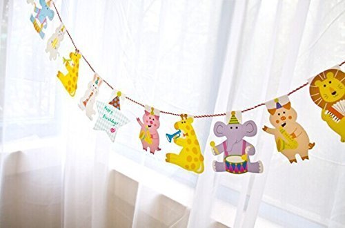 SUNBEAUTY 15pcs Lovely Animals Paper Card Hanging Banner DIY String Flags Baby shower Preschool Decoration Birthday Party Decor (Style1)
