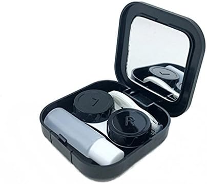 Gloryhonor Portable Contact Lens Case Container Travel Kit Set Storage Holder Mirror Box - Black