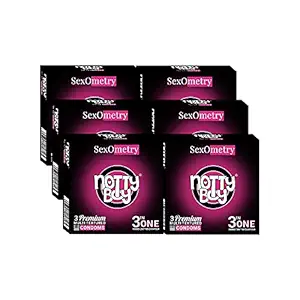 NOTTY BOY 3 in One Ribbed Dotted Contoured Condom For Men - 18 Count (Pack of 6)
