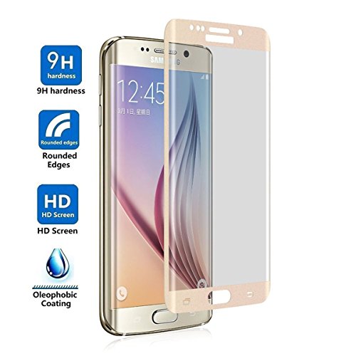 [2 Stück] EUGO Samsung Galaxy S6 Edge Schutzfolie – 3D Premium Full Coverage Gehärtetem Glas Schutzfolie Displayschutzfolie Panzerglas für Samsung Galaxy S6 Edge – Gold - 2