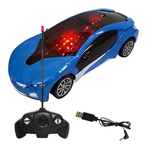 NHR Chargeable Plastic Remote Control Lightning Car for Kids (3+ Years, Blue)