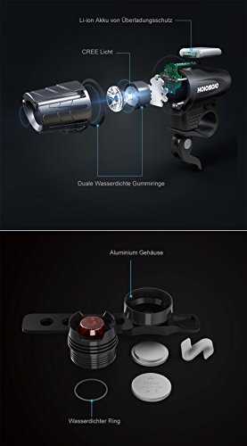 Hoicmoic Fahrradlicht USB Wiederaufladbare Fahrradbeleuchtung Fahrradlampen Set Fahrradfrontlicht mit 2 Fahrrad Rücklichter, Spritzwassergeschützt und Super hell für sicheres Radfahren - 5