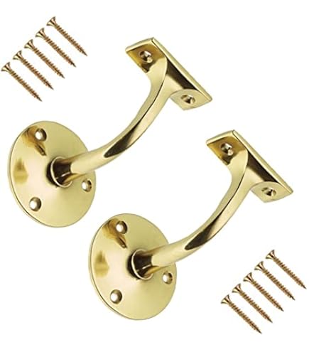 XFORT Set Of 2 Polished Brass Handrail Brackets, Banister Brackets For Stair Banister Handrail ~5060568901824 01c Mp