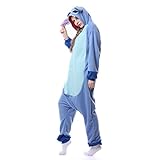 Punto Pigiamino - Pyjama combinaison d'hiver en flanelle en un seul morceau, unisexe, bleu. - Bleu - L