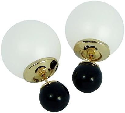 Elegant Front Back Semi Matte White and Glossy Black Bead Earrings