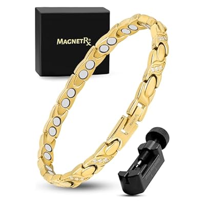 Magnetrx® Ultra Strength Magnetic Bracelets For Women – Double Magnet Stainless Steel Crystal Bracelet For Women – Adjustable Bracelet Length With Sizing Tool (gold)