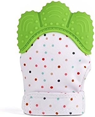 MonkeyTots™ Teething Mitten Baby Soother Glove - Pain Relief Remedy for Sore Gums and Cutting Teeth, Gel Applicator for Babies Mouths Suitable from 2 months to Toddler (Bright Green)