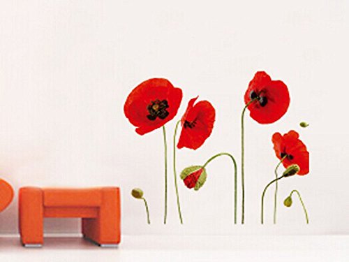 SMARTLEGEND Abnehmbare Wandsticker Wallsticker Wandtattoo Größe: 50cm*70cm Home Decoration Rot Blumen Mohn fashion