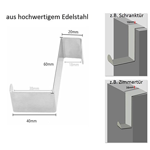 Türhaken Schrankhaken Badezimmer Haken für Türen mit 2 cm und 4 cm Falzstärke Edelstahl 6 x 2,5 cm Silber (4stk) - 2