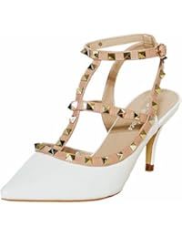 ROCK ON Mujeres De Estilos Mujer Fiesta Con Tachuelas Charol Bajo Zapatos de salón tacón medio Zapatillas Sandalias Números e-46