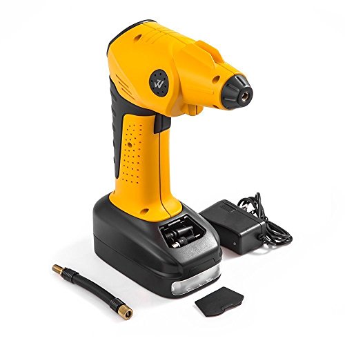 Wwin Mains libres Gonfleur sans fil rechargeable de pneu avec la jauge de pression de pneu, compresseur d'air portatif avec des adaptateurs de bec et banque intégrée de puissance et lumière menée