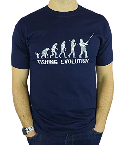 My Generation Gifts Fishing Evolution - Regalo Divertido de la Pesca del cumpleaños/Presente para Hombre de la Camiseta Azul Marino XL