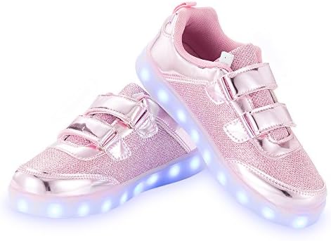 QOUJEILY Girls Flashing Light Up Fashion Sneakers 2 UK Big Kid Shoes