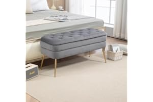 ‎HAINEW HAINEW Moderner Sitzbank Sitzhocker mit Stauraum, Samt Rechteckig Polsterbank Aufbewahrungstruhe Schminkbank Mit Golden Metallbeine, für Flur Wohnzimmer Schlafzimmer, 104 × 40 × 51cm (Dunkelgrau)