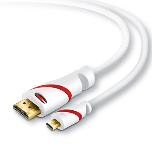 1,5m (Meter) CSL - micro HDMI Kabel 1.4a / 2.0 (High Speed) mit ECHT 3D & Ethernet Unterstützung | geeignet für Full HD / Ultra HD / HD Ready / 3D | 1080p / 2160p / 4k / weiß/rot