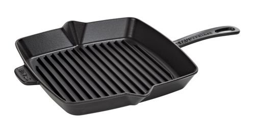 Staub Amerikanische Grillpfanne quadratisch (30 x 30 cm, 2 Ausgießer, induktionsgeeignet, mit mattschwarzer Emaillierung im Inneren der Pfanne) schwarz