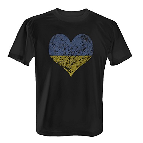 Fashionalarm Herren T-Shirt – I Love Ukraine | Fun Shirt Trikot mit Vintage Flagge Print für Fußball Fans | Urlaub Reise Ukrajina | EM & WM, Farbe:schwarz;Größe:4XL