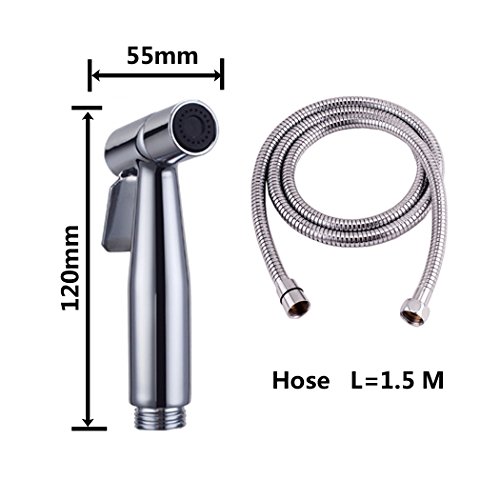 PHOEWON Toilette Bad Bidet Set SUS304 Rostfrei Edelstahl Duschkopf / Bidet Handbrause mit 1.5M Lange Bidet Schlauch und Klammer Halter, Shattaf Bidet Douche Spray Set – Helles Silber - 7