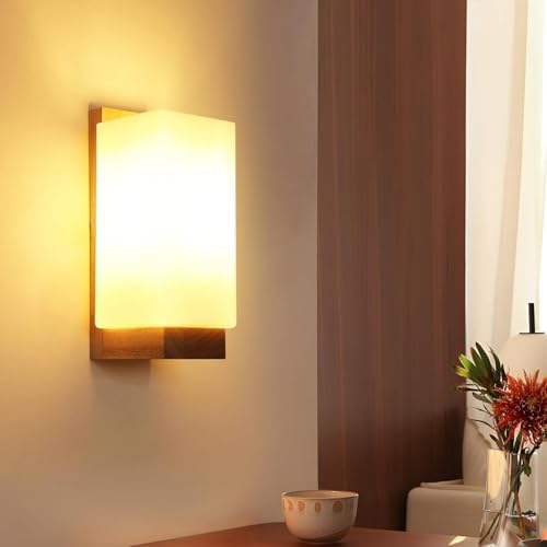 Toolight Applique da Parete Interno Legno, 12W Lampada LED Parete Vintage, Dimmerabile Applique Camera da Letto Moderna Temperature 3 Colori per Dormitorio Soggiorno Corridoio con E27 Lampadina