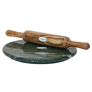 Primed 10 Inch Marble Chapati Maker With Wooden Rolling Pin/Green Chakla Size 10 Inch Diemeter With Belan