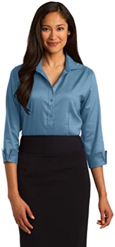 Red House Ladies 3/4-Sleeve Nailhead Non-Iron Button-Down Shirt. RH69, Teal Blue, XL (US)