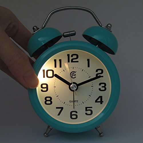 JCC 3 „Retro Twin Bell Silent Nicht Ticking Sweep Second Hand Bedside Analog Quartz Wecker Weckuhr mit Nachtlicht und Loud Alarm (Türkis) - 3