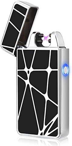 [New Release] USB Rechargeable Lighter, LAZU-lighter Windproof Electronic Double Arc USB Lighter Flameless No Gas Candle Cigar Lighter with LED Indicator (Silver)