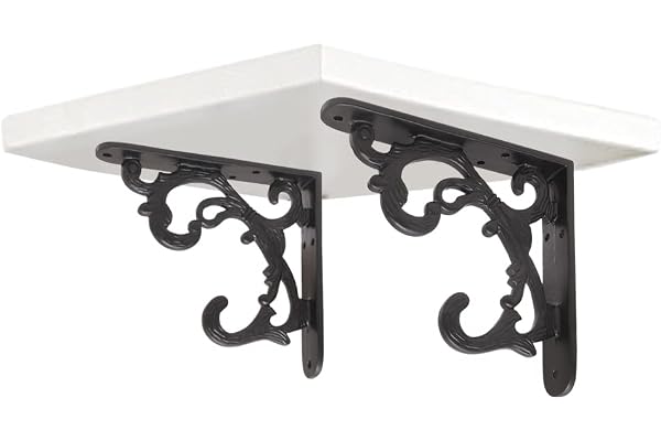 Metal Handcrafted Shelf Bracket for Floating Shelves L Angle Decorative L Shaped Corner Brace Joint Heavy Duty Wall Mounted Shelf Supporter Corner Brace Holder (Pack of 2, Black)