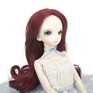 MUZI Wig 1/3 Heat Resistant Fiber Long Wave Curly Hair SD BJD Doll Wig (Red)