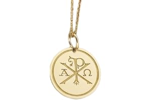 Chi Rho Alpha Omega-hänge i 925 sterlingsilver | WW_NLC_00085 | Halsband Förgyllt Runt Kristet Graverat Symbolhänge 26mm Reli