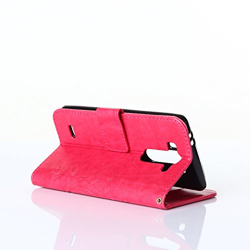 LG G3 S / G3 Mini Leder Hülle ,SKYXD Drucken Schmetterling Blumen Prägung Motiv PU Folio Ledertasche [ Standfunktion / Magnetverschluss / Kartenfächer] Einfarbig Handyhülle 3 in 1 Handytasche mit Eule Staubstecker + Eingabestift für LG G3 S / G3 Mini Schutzhülle – Rot - 5
