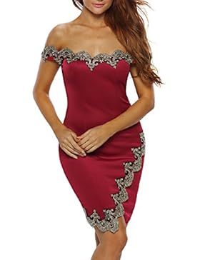 Damen Schulterfreies Kleid mit Spitze Abenkleid Festlich Partykleid Bodycon EU36-46
