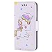 Produktbild iPhone 5 5S SE Hülle, Chreey (Unicorn) Niedlich [Regenbogen Einhorn] Glitzer Handyhülle Premium PU Leder Tasche Flip Wallet Cover mit Standfunktion Kartenfach Schutzhülle [Weiß]