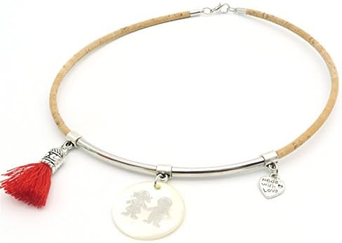 Natural Cork made boy and girl women necklace Natural shells red tassel Vintage handmade original wooden jewelry N-102