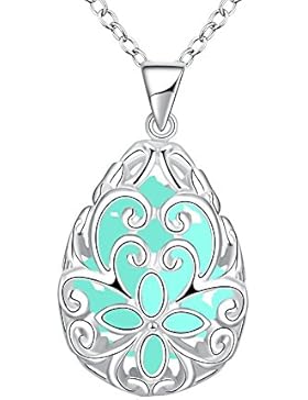 Hohle Tropfenform Medaillon leuchtende Halskette Anhänger mit Blumenmuster, zum Jahrestag, Weihnachten, Schulabschluss...