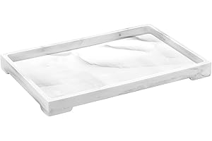 Luxspire Bandeja Rectangular Antideslizante de Resina de Cuarto de Baño, Hogar, Salón y Dormitorio para Velas, Jabón, Toalla, Planta, Talla L, 29 x 20 x 3cm - Grava Blanca