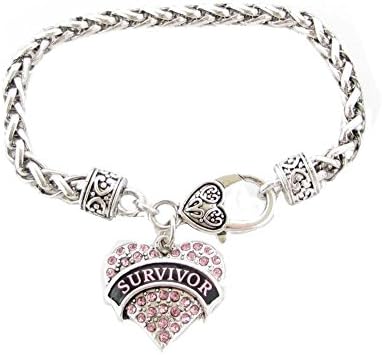 Survivor Breast Cancer Awareness Pink Ribbon Crystal Heart Silver Bracelet Jewellery