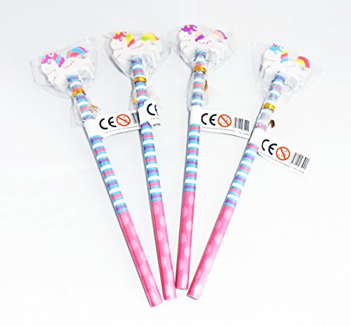8x Einhorn Bleistift + Radiergummi, regenbogenfarben, Unicorn, Mitgebsel zur Mädchenparty