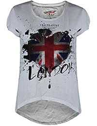 trueprodigy Casual Mujer marca Camiseta De Tirantes estampado ropa retro vintage rock vestir moda cuello redondo sin manga slim fit designer cool urban fashion top shirt color blanco 1072502-2000