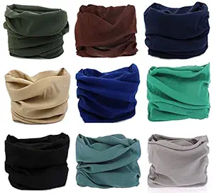 TENDSY Men's Polyester Bandana Bikers Motorcycle Riding Head Cover Neck Face Mask Protection Tube Head Band (Random/Assorted MultiColor, 9 Pcs)